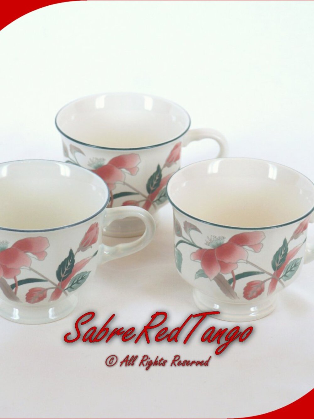 Vintage Mikasa Japan Ceramic Footed Cup Set Of 3 F3003 Silk Flowers